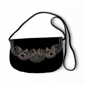 Vintage Velvet and Beaded Crossbody Bohemian Bag